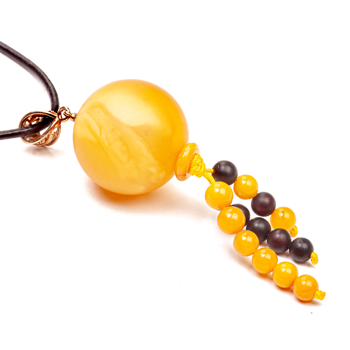 Кулон на шнурке, янтарь, серебро 925 позолота